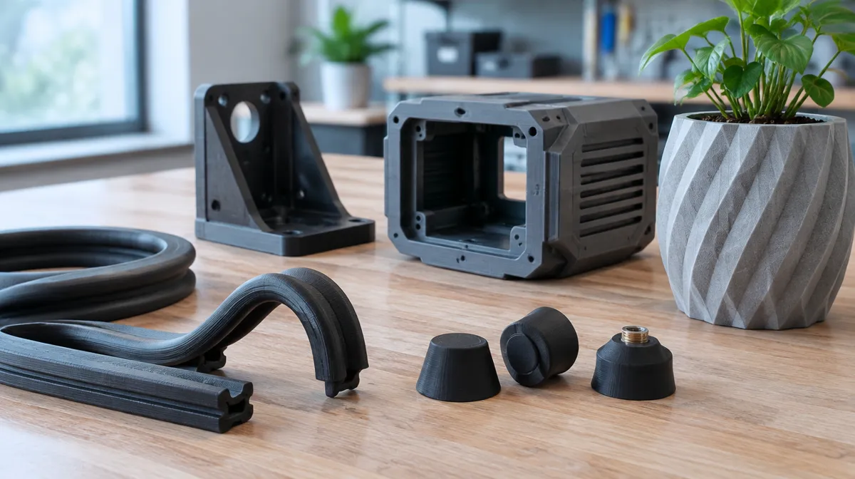 Vedações flexíveis em TPU, caixa de protótipo e vaso impressos em 3D